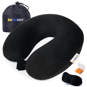 SAIREIDER Neck Pillows for Travel 100% Memory Foam Adjustable Travel Pillows with Storage Bag, Sleep...