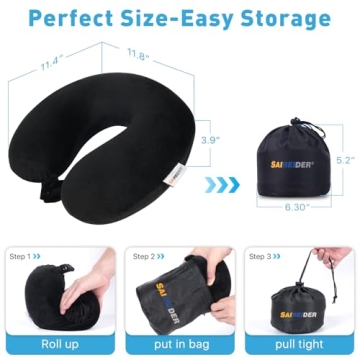 SAIREIDER 100% Memory Foam Travel Neck Pillow with Storage Bag