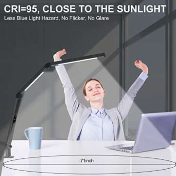 LED Desk Lamp with Clamp, Architect Desk Lamp with Dual Light and Adjustable Swing Arm, Clip-on Eye-...