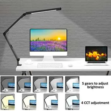 LED Desk Lamp with Clamp, Architect Desk Lamp with Dual Light and Adjustable Swing Arm, Clip-on Eye-Care 4 CCT Modes & 5 Brightness Levels Table Light Modern Computer Lighting for Home Office
