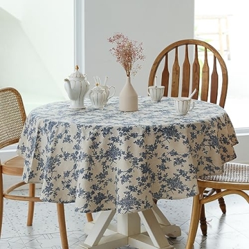 Stylish 60" Round Tablecloth - Dark Blue Linen Cover