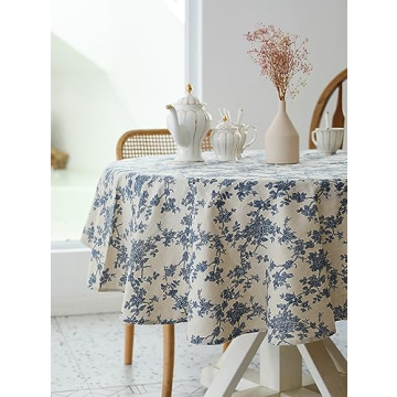 Stylish 60" Round Tablecloth - Dark Blue Linen Cover