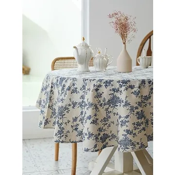 Stylish 60" Round Tablecloth - Dark Blue Linen Cover