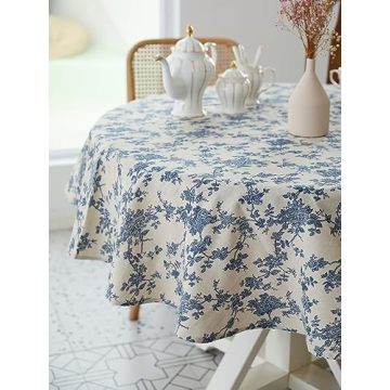 Stylish 60" Round Tablecloth - Dark Blue Linen Cover