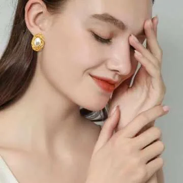 Stunning Oval Pearl Stud Earrings for Women in Stainless Steel