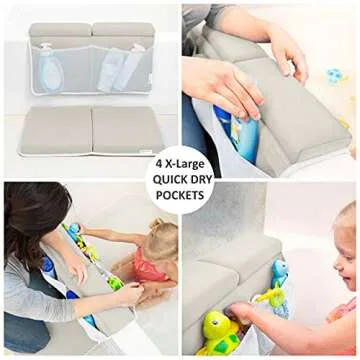 Bath Kneeler with Elbow Rest Pad Set, 1.75 inch Thick Kneeling Pad and Elbow Support for Knee Arm Support, Large Bathtub Kneeling Mat with Toy Organizer for Happy Baby Bathing Time, Beige