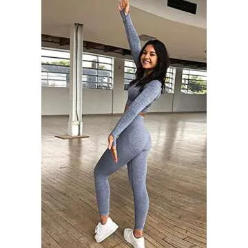 HAGGIS Womens Workout Sets Two Piece Seamless Long Sleeve Crop Top and High Waist Leggings Gym Yoga Athletic Sweatsuits