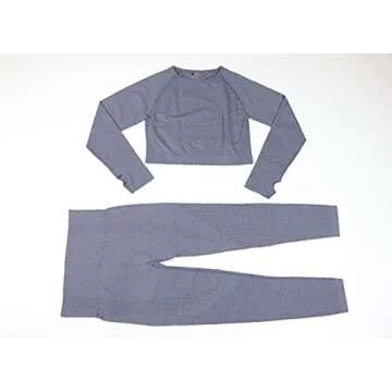 HAGGIS Womens Workout Sets Two Piece Seamless Long Sleeve Crop Top and High Waist Leggings Gym Yoga Athletic Sweatsuits