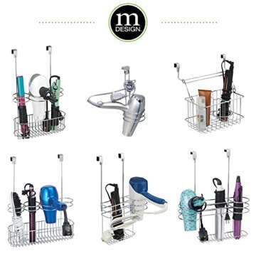 mDesign Metal Bathroom 2 Section Storage Tool Organizer Basket Tray - Hang Over Cabinet Door - Storage for Hair Dryer, Straightener, Curling Iron, Styling Products - Concerto Collection - Chrome
