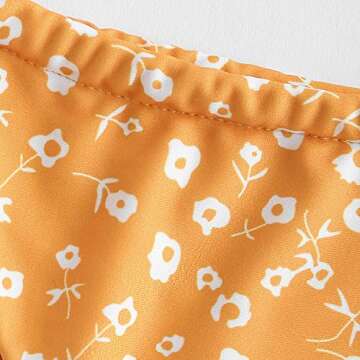 ZAFUL Women's Elastic Strap Ruched Tie Front High Cut Bandeau Bikini Set Swimsuit (Y-Orange, M)