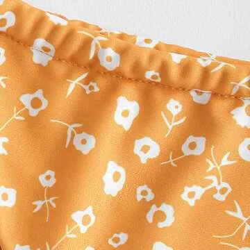 ZAFUL Women's Elastic Strap Ruched Tie Front High Cut Bandeau Bikini Set Swimsuit (Y-Orange, M)