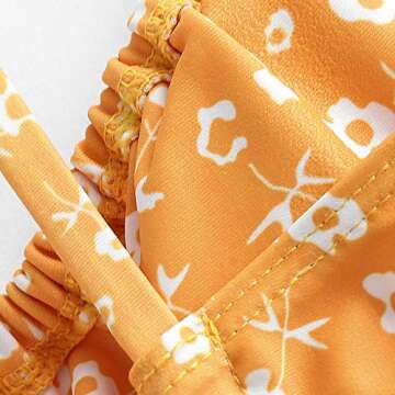 ZAFUL Women's Elastic Strap Ruched Tie Front High Cut Bandeau Bikini Set Swimsuit (Y-Orange, M)