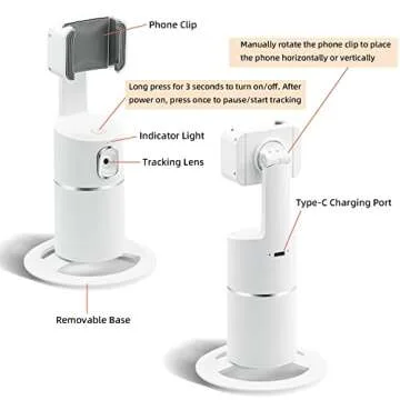 Mcbazel Auto Face Tracking Tripod, 360° Rotating Stand Phone Holder Camera Mount, Follows Your Movement, Perfect for TikTok Filming, Video Recording, White
