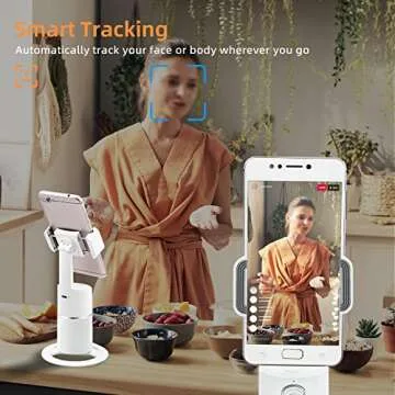 Mcbazel Auto Face Tracking Tripod, 360° Rotating Stand Phone Holder Camera Mount, Follows Your Movement, Perfect for TikTok Filming, Video Recording, White