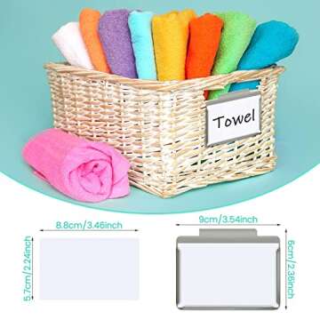 Basket Bin Labels Clips Label Holders Stainless Label Holders Removable Metal Bin Clips with Replacement Papers for Labeling, Classification, Induction (12 Pack)