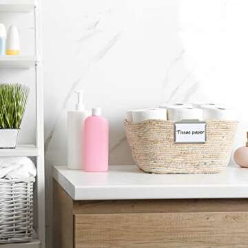 Basket Bin Labels Clips Label Holders Stainless Label Holders Removable Metal Bin Clips with Replacement Papers for Labeling, Classification, Induction (12 Pack)