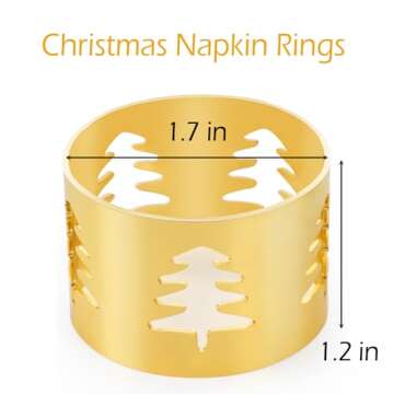 Christmas Napkin Rings Set of 6 Gold Napkin Holders with Christmas Tree, Napkin Buckles for Xmas,Tha...