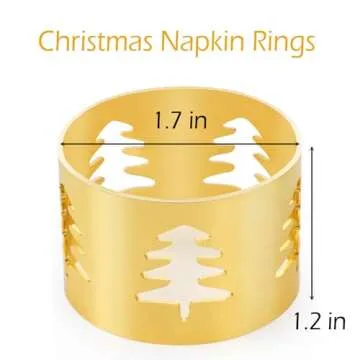 Christmas Napkin Rings Set of 6 Gold Napkin Holders with Christmas Tree, Napkin Buckles for Xmas,Tha...
