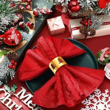 Elegant Gold Christmas Napkin Rings Set of 6