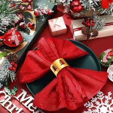 Elegant Gold Christmas Napkin Rings Set of 6