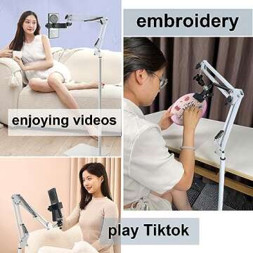 Versatile Embroidery Floor Stand Hand Embroidery Stand with Phone Holder for Crafting