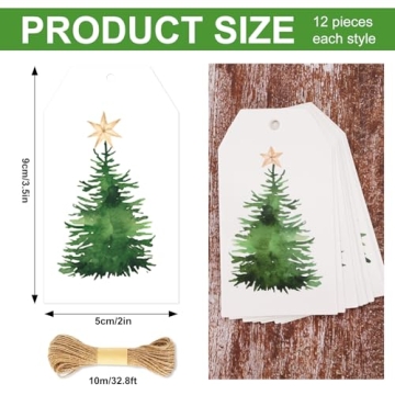 Watercolor Xmas Tree Gift Tags with Hemp Rope 120pcs