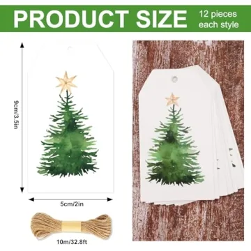 Watercolor Xmas Tree Gift Tags with Hemp Rope 120pcs