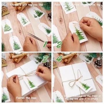 Watercolor Xmas Tree Gift Tags with Hemp Rope 120pcs