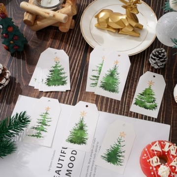 Watercolor Xmas Tree Gift Tags with Hemp Rope 120pcs
