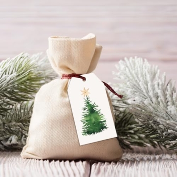 Watercolor Xmas Tree Gift Tags with Hemp Rope 120pcs