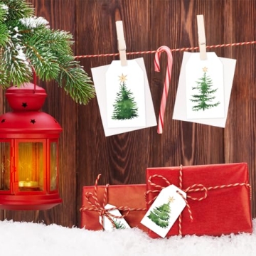 Watercolor Xmas Tree Gift Tags with Hemp Rope 120pcs