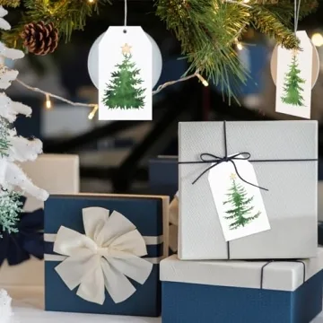 Watercolor Xmas Tree Gift Tags with Hemp Rope 120pcs