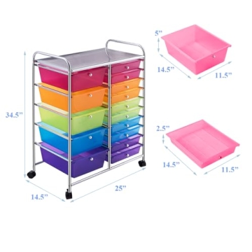 Giantex 15 Drawer Rolling Storage Cart for Organizing