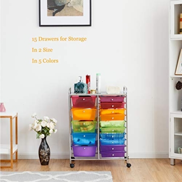 Giantex 15 Drawer Rolling Storage Cart for Organizing