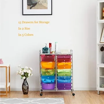 Giantex 15 Drawer Rolling Storage Cart for Organizing