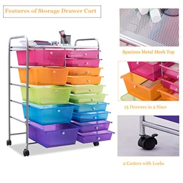 Giantex 15 Drawer Rolling Storage Cart for Organizing