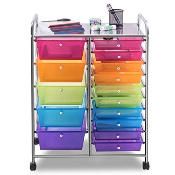 Giantex 15 Drawer Rolling Storage Cart for Organizing