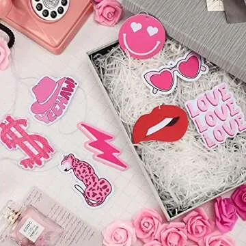 8 Pcs Scented Hanging Oil Car Freshener Preppy Air Car Freshener Ornaments Pink Car Air Freshener Slice Essential Pendant Scented Diffuser for Car Interior Accessories Home Valentine Gift(Heart)