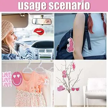 8 Pcs Scented Hanging Oil Car Freshener Preppy Air Car Freshener Ornaments Pink Car Air Freshener Slice Essential Pendant Scented Diffuser for Car Interior Accessories Home Valentine Gift(Heart)