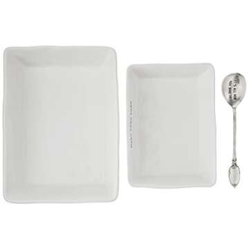 Mud Pie Farmhouse Inspired Set of 2 Serving Spoon Baking Dish Set, One Size, White