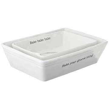 Mud Pie Farmhouse Inspired Set of 2 Serving Spoon Baking Dish Set, One Size, White