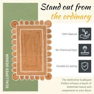 PATEL EXPORTS 4x6, 5x8, 6x9 3x5 Jute Area Rug Scalloped Rug, Bohemian Scallop Rug, Boho Decor Rug, Area Rug, Handwoven Jute Rug, Custom Rug, Decorative Rug (2x3 Scalloped Rug)