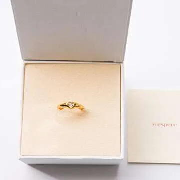 espere Cubic Zirconia Heart Signet Ring 18K Gold Plated | Minimal Dainty Pinky Ring | Simple Small Stackable Heart Ring Promise Ring Birthday Gift for Her