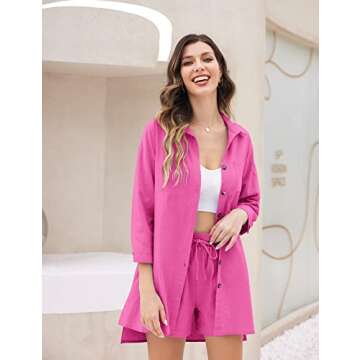 Zeagoo Womens Coordinated Outfit Casual 2 Piece Tracksuit Loose Button Blouse Shirt Top High Wasit E...