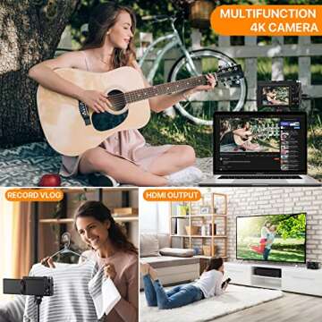 4K Digital Camera for Photography with 3'' 180°Flip Screen, Autofocus 48MP Vlogging Camera for YouTube Compact Camera with 16X Digital Zoom 32GB SD Card, 2 Batteries and Charging Stand for Travel