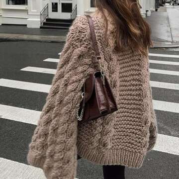 NRTHYE Women's Oversized Cable Knit Sweater Tops Loose Long Sleeves Crewneck Chunky Slouchy Baggy Pullover Sweaters