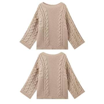 NRTHYE Women's Oversized Cable Knit Sweater Tops Loose Long Sleeves Crewneck Chunky Slouchy Baggy Pullover Sweaters