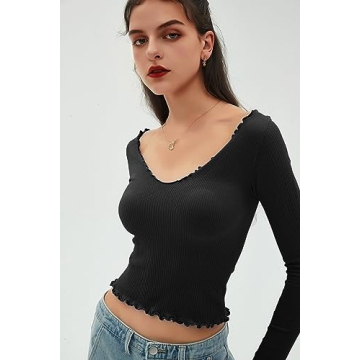 CHYRII Women's Long Sleeve Ruffle Crop Tees for Every Occasion