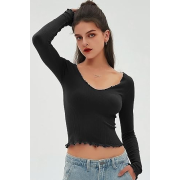 CHYRII Women's Long Sleeve Ruffle Crop Tees for Every Occasion