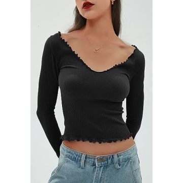 CHYRII Women's Long Sleeve Ruffle Crop Tees for Every Occasion